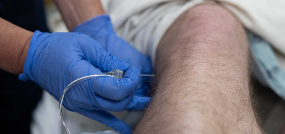 Anesthesia closeup through the leg