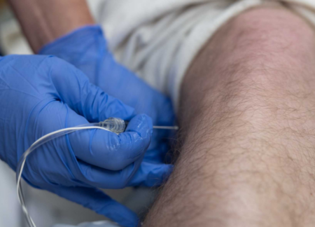 Anesthesia closeup through the leg