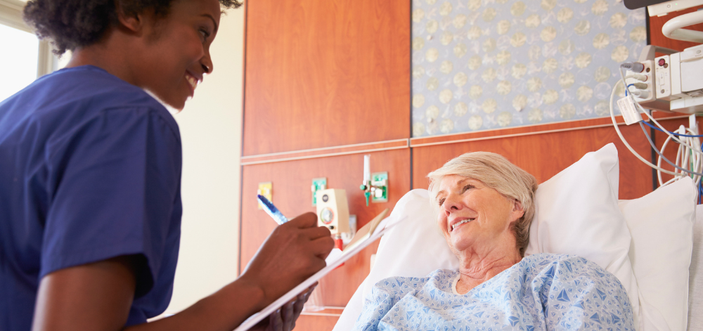 CRNA going through checklist with patient