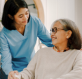 Family member caring for loved one post surgery