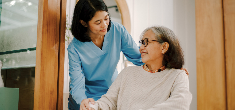 Family member caring for loved one post surgery