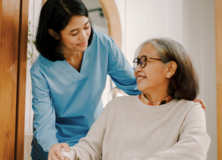 Family member caring for loved one post surgery